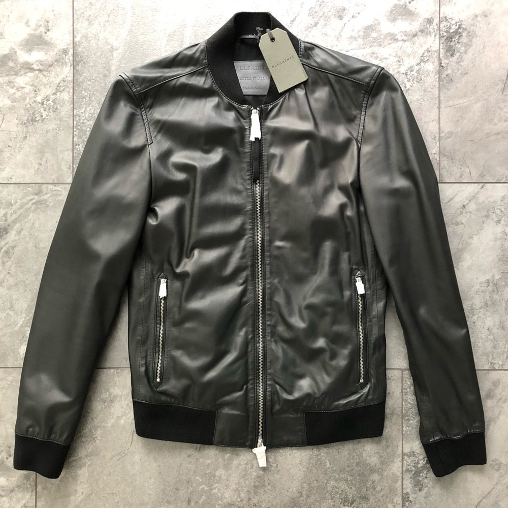 NWT AllSaints Black Leather Mower Bomber Men’s Size Extra Small